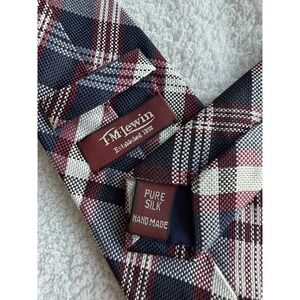 T.M. Lewin	Navy Burgundy Plaid Check Tartan Woven 100% Silk Tie Necktie